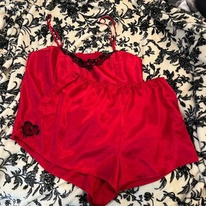 romantic heart print satin pj set